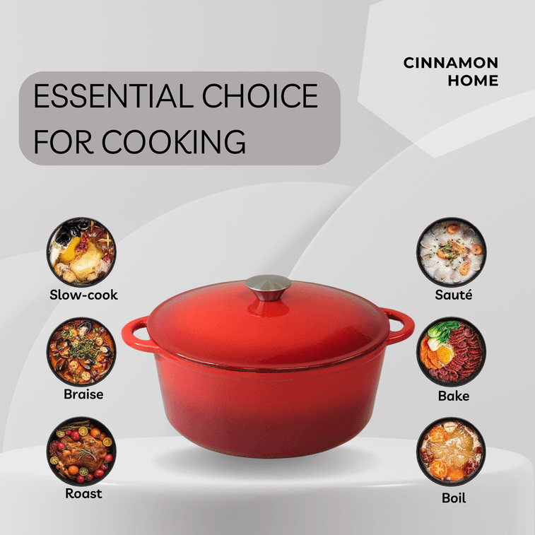 Sinamon 鋳鉄製ホーロー鍋、26cm (4.5QT)、グラデーションレッド、多機能家庭用シチュー鍋/スロークッカー/ブレイザー/シチュー鍋、自然マイクロ圧力調理、すべてのオーブンに対応 4