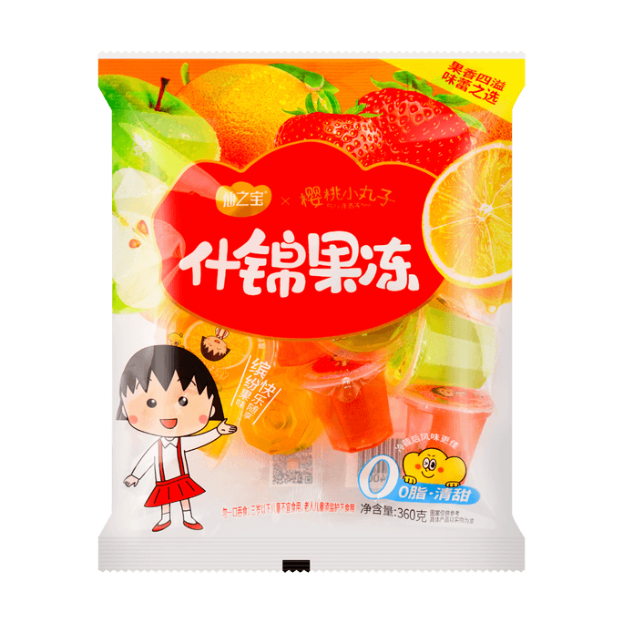 【动漫好物】仙之宝×樱桃小丸子 什锦水果果冻 混合口味 香橙+草莓+苹果 360g【限定联名】