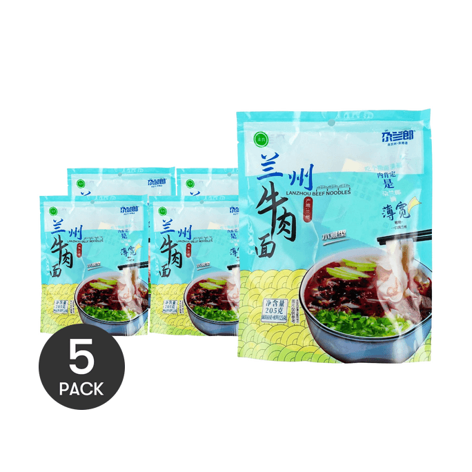 Lanzhou Beef Noodles , Wide Noodle Type , 7.23 oz *5【5 Pack】
