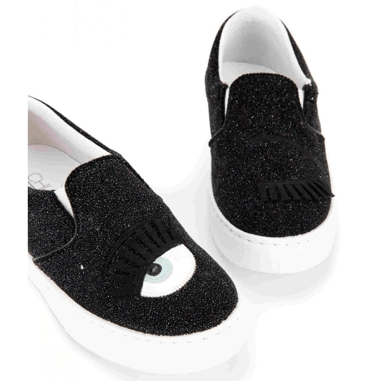 Chiara Ferragni Womens Flirting Glitter Nero Black Slip On