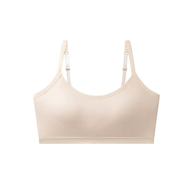 보나스 여아용 브라 컵, 패드가 내장된 원피스 브라, 와이어리스 탱크탑, 아동 발달 속옷, 중고등학생 여아를 위한 여름용 속옷, 십대 소녀를 위한 조절 가능한 브라, 얇은 어깨끈, 피부톤, 사이즈 36ABC, 50-60kg 권장