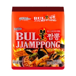 Korean Bul Jjamppong - Spicy Seafood Noodle Soup with Vegetables, 4 Packs, 4.9oz