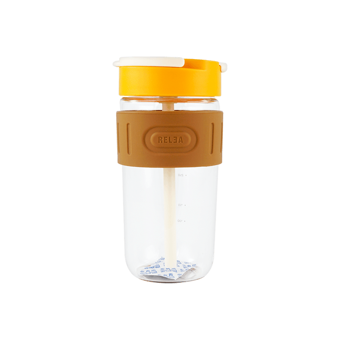 Coffee Glass Cup Tumbler with Straw and Lid Yellow 520ml