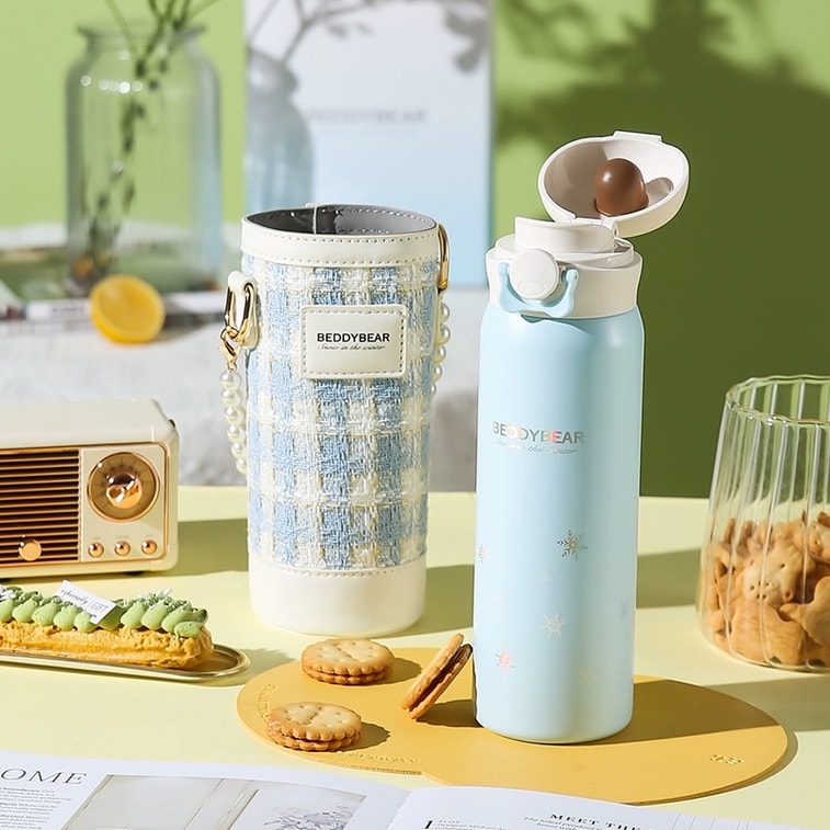 Portable Water Bottle with Tweed Carrier Bag and Bead Strap  470ml 7