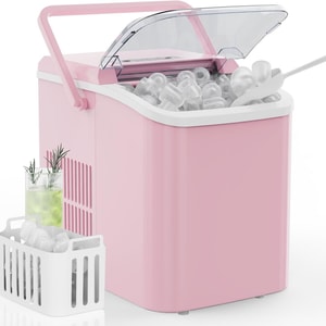 Countertop Ice Maker Pink (1 Unit) 【6-min Ice, Self-clean】makes 11.8 Kg/24h. 9 Balls In 6 Mins. Quiet 40dB. Compact With Handle. Great For Kitchen & Camping.