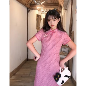 Pink New Chinese Cheongsam Chinese Style Waist slimming Dress Pink S Size