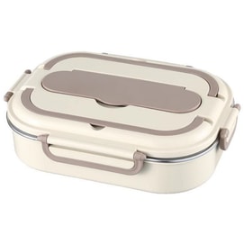 신유 보온 도시락, 스테인리스 스틸 재질, 식품 등급, 전자레인지 사용 가능, 4칸 분리형, 피크닉 도시락, 오프화이트, 1개입