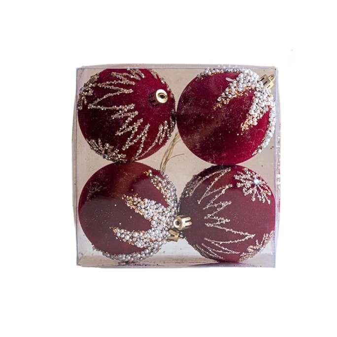 Red Christmas Balls D Style 8cm*4 Pieces *1 Box
