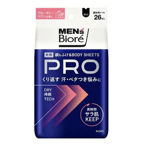 [일본 직배송] 카오 맨즈 비오레 바디 클렌징 물티슈 PRO 26매. 휴대하기 편리한 클렌징 물티슈로, 간편하게 닦아낼 수 있고, 땀 냄새 제거 및 상쾌한 케어를 제공하며, 남성 피부 관리에 적합하고 전신에 사용 가능합니다.
