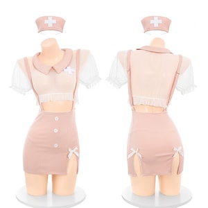 [중국 직배송] 페이무 섹시하고 매혹적인 시스루 캐미솔 간호사 유니폼 코스프레 란제리 세트 - 섹시하고 순수하며 벗을 필요가 없습니다