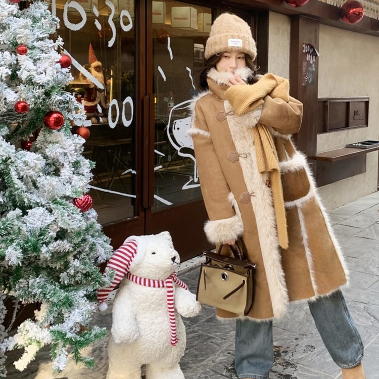 Faux Fox Fur Long Loose Fuzzy Thickened Coat with Shearling Lining