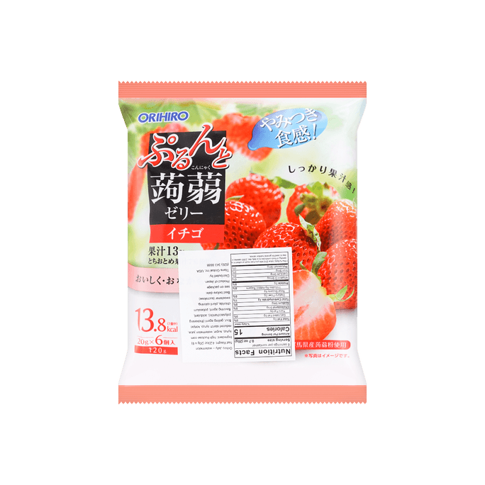 日本ORIHIRO 低卡高纖蒟蒻果汁果凍 草莓口味 6枚裝 120g