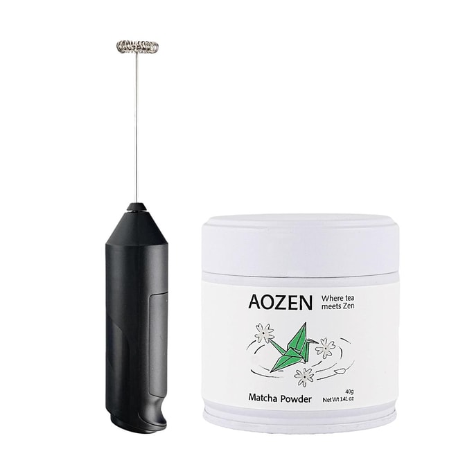 AOZEN 纯抹茶粉 无糖无添加 40g + 川岛屋 电动打奶泡器 快速打绵密奶泡 手持搅拌器【2件超值组合装】【DIY抹茶拿铁套组】