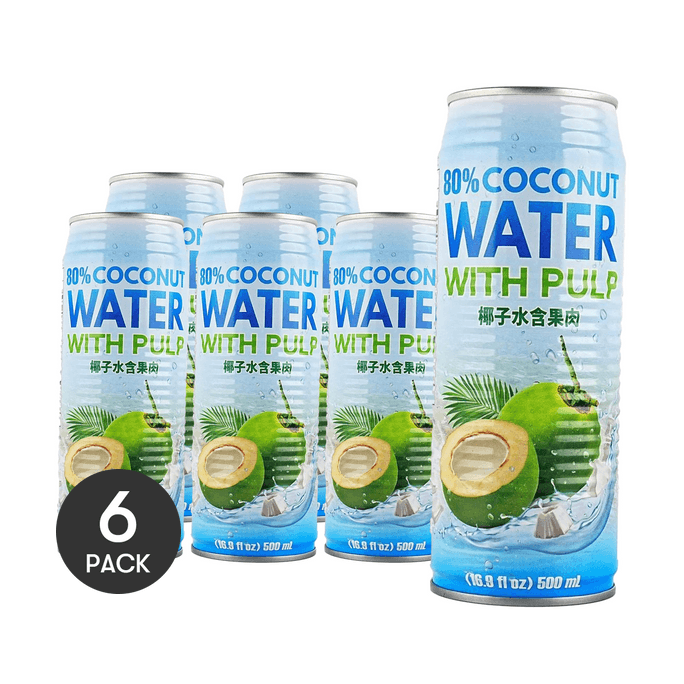 Coconut Water With Pulp,16.9 fl oz *6【6 Packs】【Contains 80% Juice】