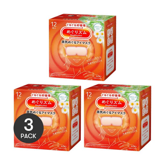 Megrhythm Renewing Steam Warming Eye Mask, 12 Counts*3 #Camelia Scent【Value Pack】