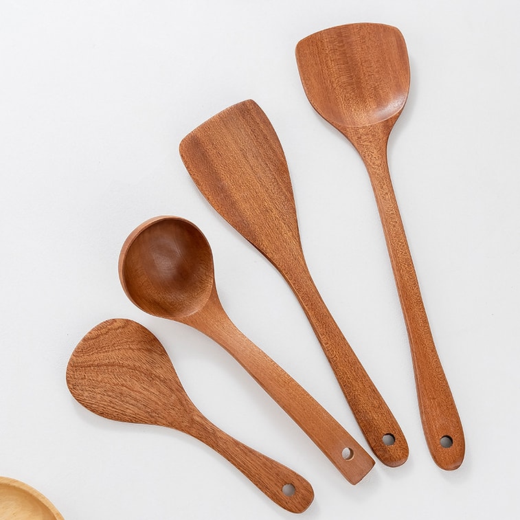 素觅 【 锅铲+汤勺+饭铲+煎铲 】日式木制手工打磨 木制厨具四件套 7