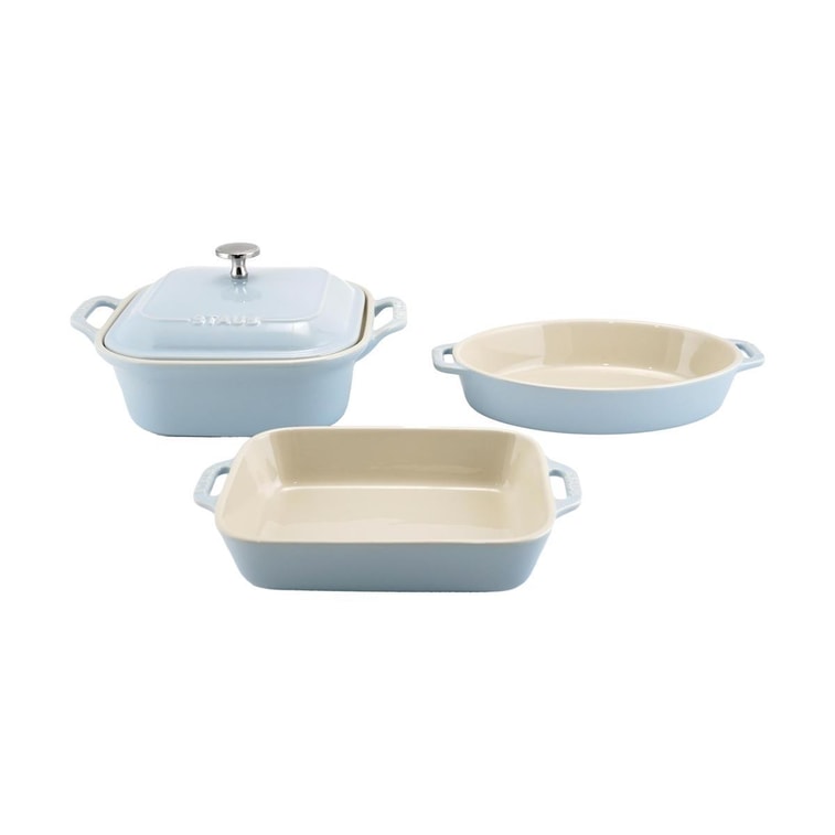 세라믹 베이킹 접시 세트, 마카롱 색상, 4종 세트/라이트 블루 4
