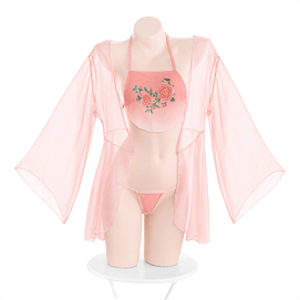 Erotic Ancient Style Peachy Beauty Belly Pocket (Tie Belly Pocket + Wide Sleeve Tunic + Open Crotch Panties)