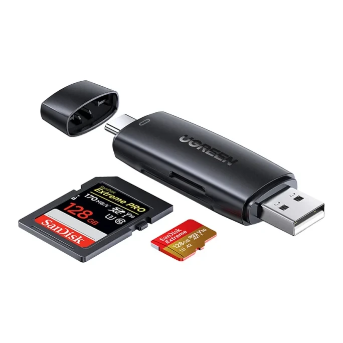 【香港からの直送】UGREEN CM304 2-in-1 カードリーダー（1個）USB 2.0 + Type-C デュアルインターフェース、SD/TF デュアルカードリーダー（シングルカードリーダー）