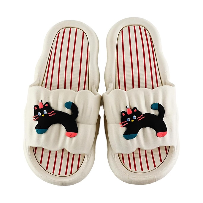 Kawashima-ya Soft Sole Slippers Black Cat White [36-37]
