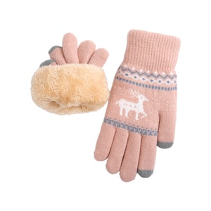 【中国直邮】 HSPM 新款圣诞礼物冬季双层加绒加厚可触屏骑行卡通保暖手套 双层皮粉色 F 1副