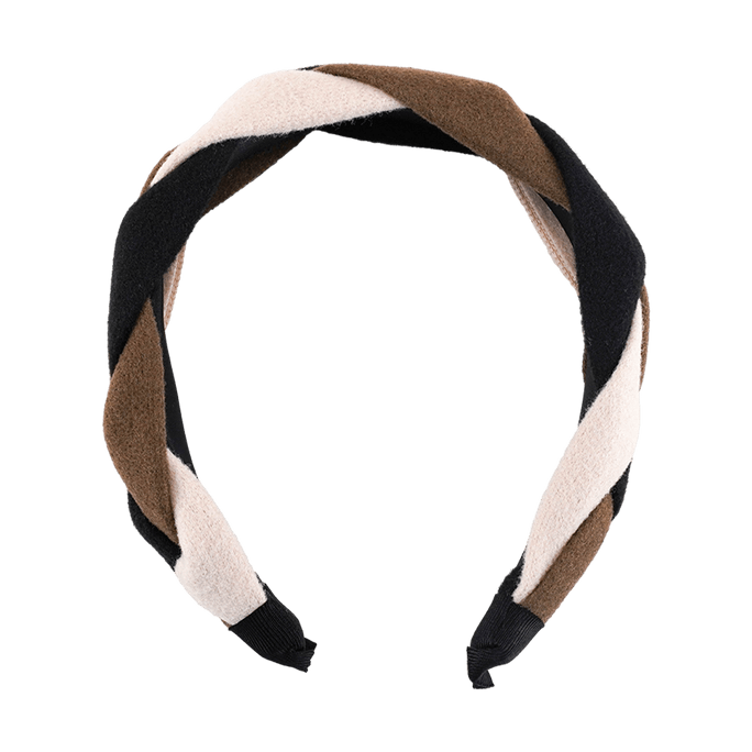 Two-color Twisted Braid Headband, Caramel Brown