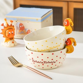 川島屋 星星人餐具碗 湯碗飯碗優格碗陶瓷可愛 黃波點 6.1"