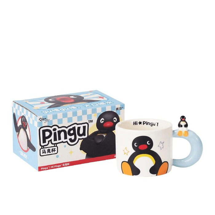 【中国直送】Yancang Pingu コラボ ペンギン マグカップ 卓上 水筒 実用的 座りスタイル 400ml
