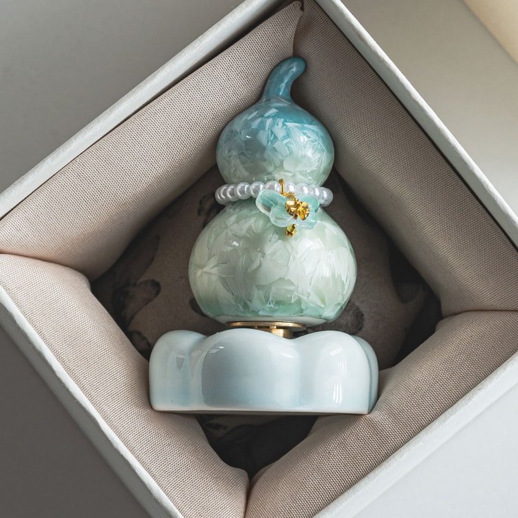 【中国直邮】 HSPM 景德镇陶阳新村转转葫芦摆件网红同款结晶釉陶瓷玩具茶宠可爱送礼 转转葫芦-黄绿 礼盒装 1个 5