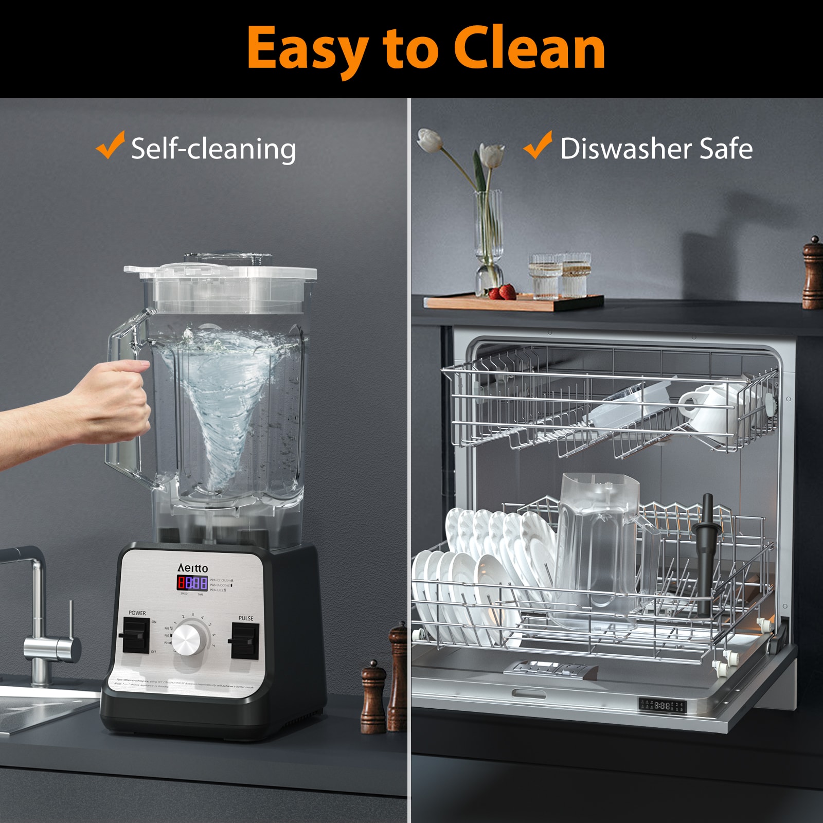 1500W Blender, 68oz Professional Countertop Blender for Kitchen