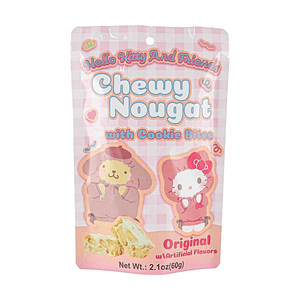Sanrio Hello Kitty and Friends Chewy Nougat With Cookie Bites, Original Flavor, 2.1 oz【Hello Kitty & Pom Pom Purin】