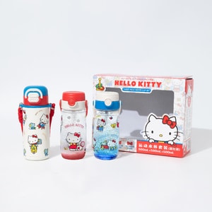 Water Bottle Set Blue Red, 500ml Vacuum Insulated Mug + 500ml Plastic Cup (2 Pcs)