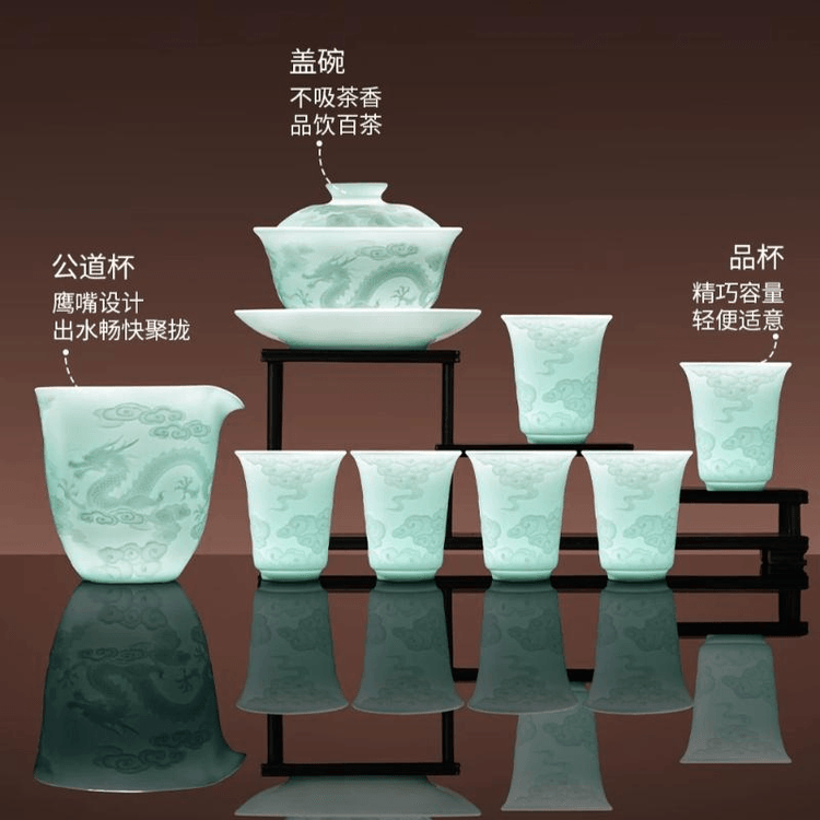 中国直送】景徳鎮 高級茶器ギフトセット 龍と祥雲 茶器6点セット 蓋碗1