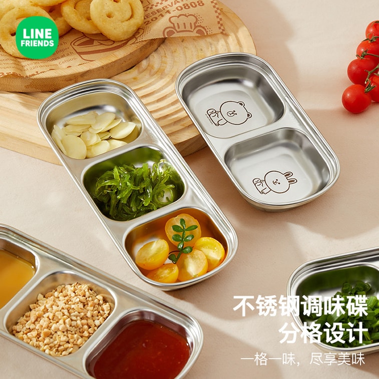 304 Stainless Steel Dipping Dish Korean Barbecue Multi-Compartment Seasoning Dish Two Compartments 4