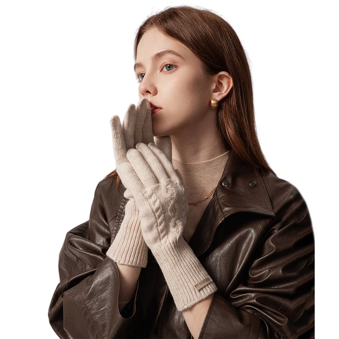 【中國直郵】 HSPM 新款冬季聖誕節節慶禮物保暖騎車毛線麻花手套 燕麥米 F 1副