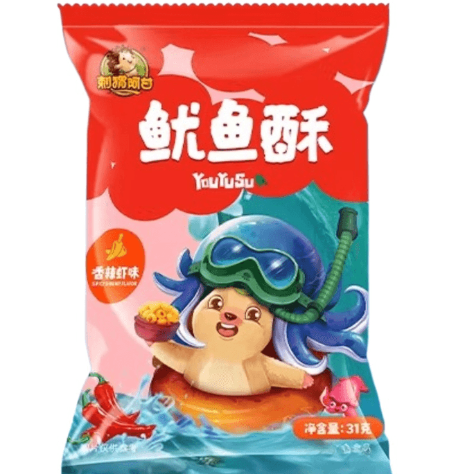 【中国直邮】 刺猬阿甘 鱿鱼酥香辣虾味 31g*5袋