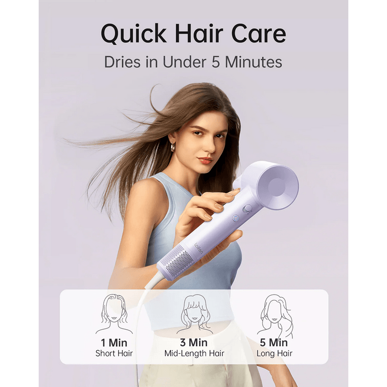 Laifen SE Lite エントリーレベル高速ヘアドライヤー：パワフルな風量、速乾性、低騒音、持ち運びに便利。ご家庭、学生寮、誕生日やバレンタインデーのギフトにも最適です。[ノズル1個付属] [パープル] 3