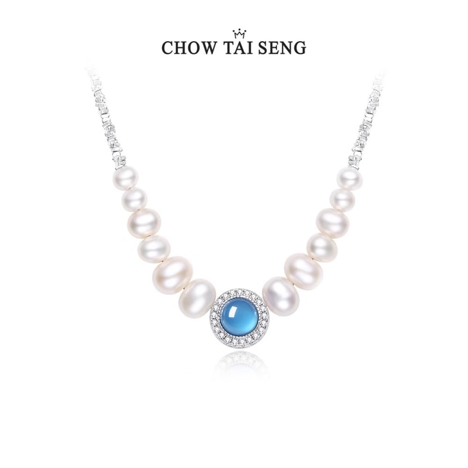 【中国直邮】 周大生 海洋之心珍珠项链女款碎银子S925纯银颈饰品 1条装