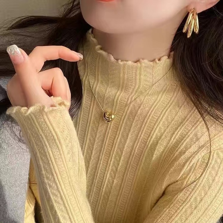 【中国直邮】 奢笛熊 早秋冬季新款时尚内搭 修身显瘦半高领打底毛衣针织衫 杏色 S 5