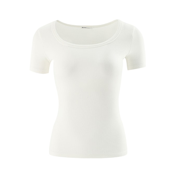 【中国直送】HSPM NEW スクエアネック タイト ソリッドカラー Tシャツ ホワイト S