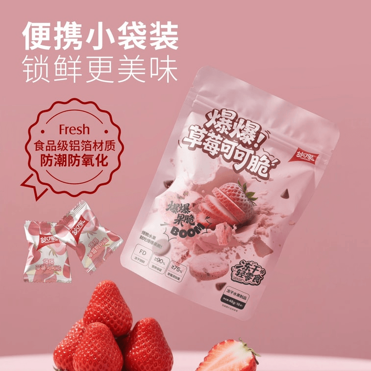 【中国直邮】 拾味严选 冻干草莓水果脆片果蔬薄脆片儿童健康休闲零食草莓可可脆48g*1袋