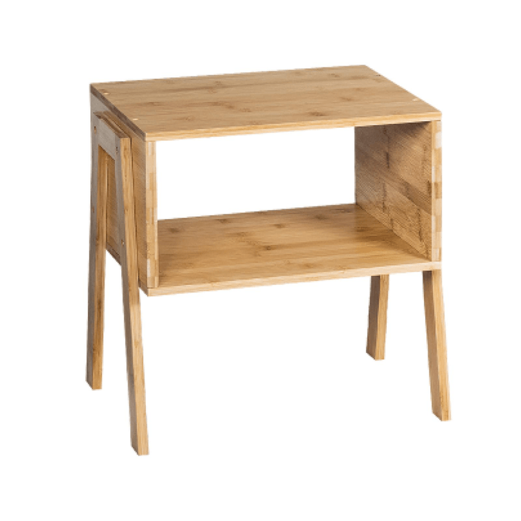 2 Pieces 25 Inch Bamboo Nightstand Sofa Table With Storage Shelf 4