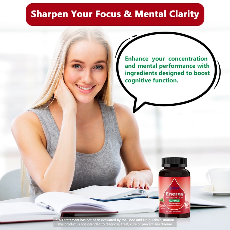 贝欧宝 天然能量软糖含维生素 B12、枸杞、辅酶 Q10支持能量和新陈代谢无麸质咀嚼补充剂不含转基因成分覆盆子60 粒 6