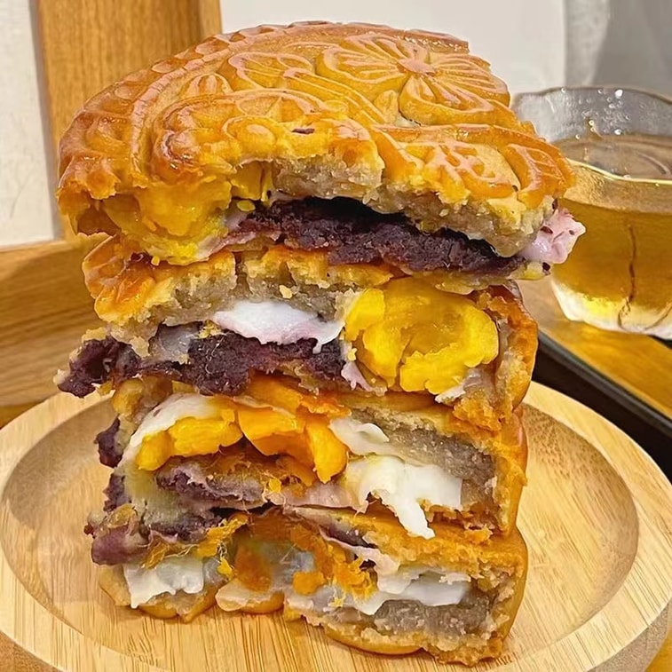 中国 一品紫禁 潮汕麻薯大月饼 紫薯芋泥麻薯陷 单粒 礼袋装 520克 中秋节龙凤呈祥图案 精制糕点 10