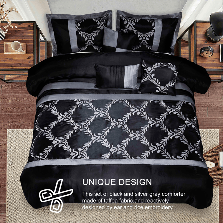 7 Piece Luxury Bedding Collection Burgundy Gold Embroidered Comforter Set Burgundy / Queen 12