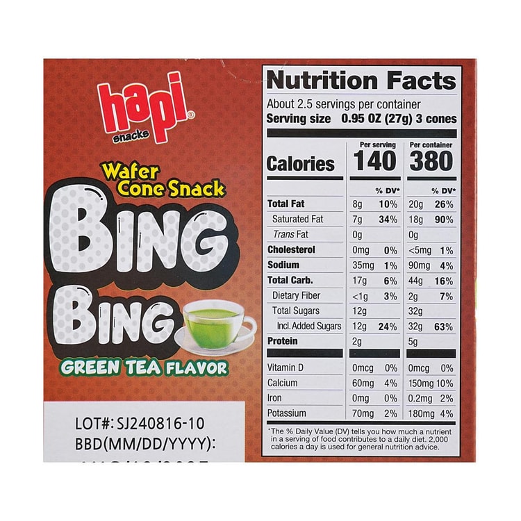 HAPI Bing Bing Crispy Ice Cream Cone Snack with Green Tea Filling