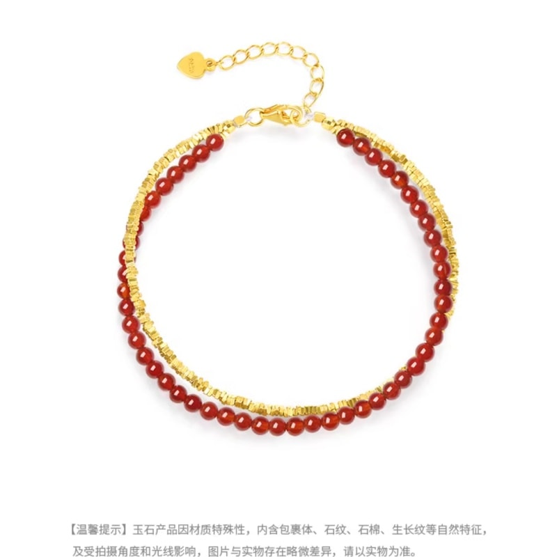 【中国直邮】 周大生 福运双织碎银子手链纯银女小众红玛瑙手串生日礼物送女友  手链一条装岁岁平安