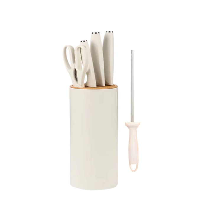 白象刀具 廚房不鏽鋼刀具6件組 (菜刀 水果刀 剪刀 磨刀器) 白象色