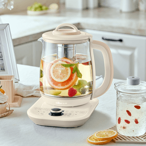 Glass and Stainless Steel Electric Tea Kettle with Lift-out Tea Basket, 60.87 fl oz-YSH-D18L5 Cream color