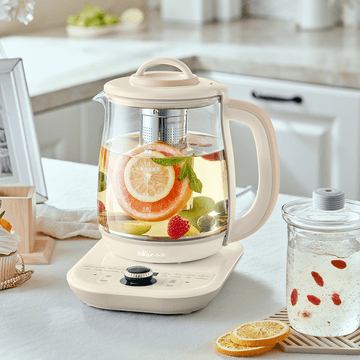 Glass and Stainless Steel Electric Tea Kettle with Lift-out Tea Basket, 60.87 fl oz-YSH-D18L5 Cream color